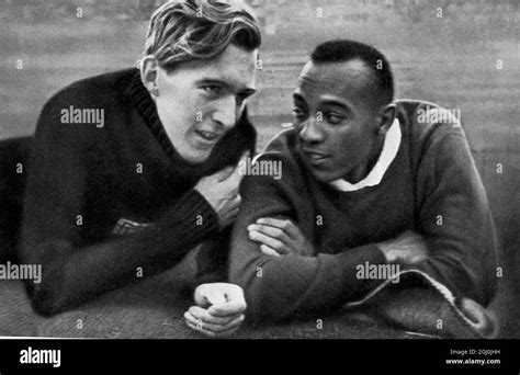 1936 Olympics, Berlin - Luz Long and Jesse Owens chat a little in a ...