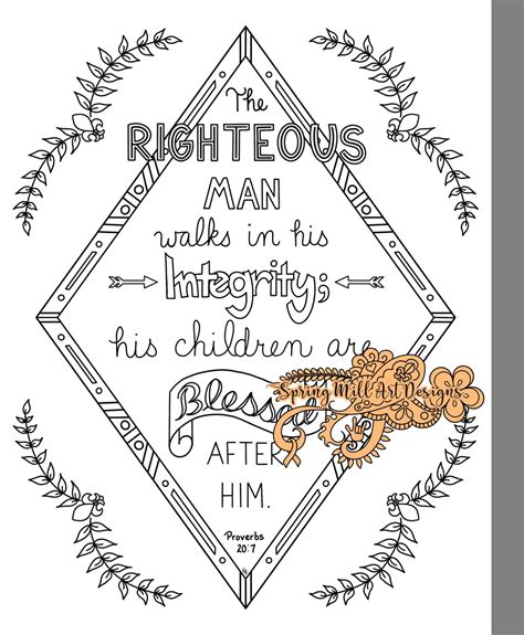 Father's Day Coloring Page With Scripture: the Righteous Man Walks in Integritychildren Blessed ...