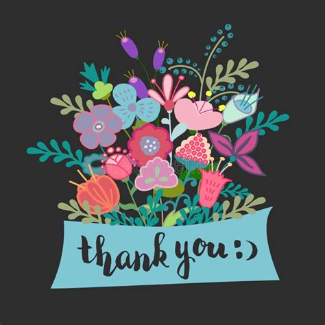 Lettering Thank You Flowers Stock Illustration - Illustration of ...