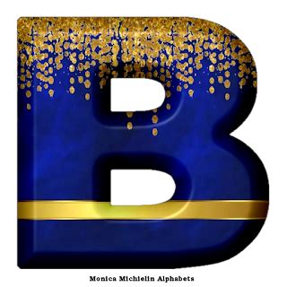 the letter b is made up of gold and blue confetti on a white background