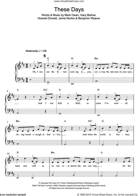 These Days sheet music for piano solo (beginners) (PDF)