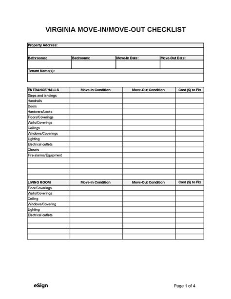 Free Virginia Move-in/Move-out Checklist | PDF | Word