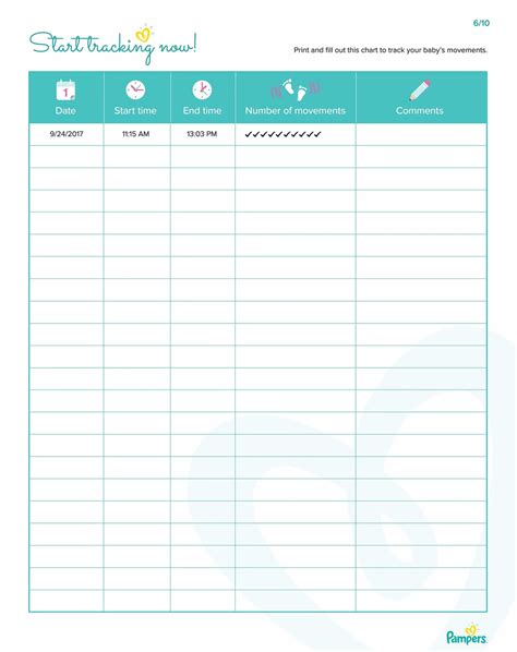 Fetal Movement Tracker Printable Kick Count Chart Pampers, 42% OFF