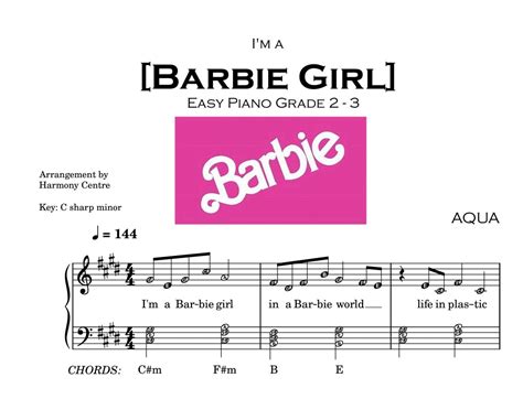 Barbie Girl Piano Sheet Music Score With Note Names Grade 2. - Etsy