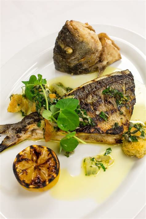 Grilled Sea Bream With Crispy Head, Salsa Verde, Grilled Lemon, Focaccia Croutons And Mint from ...