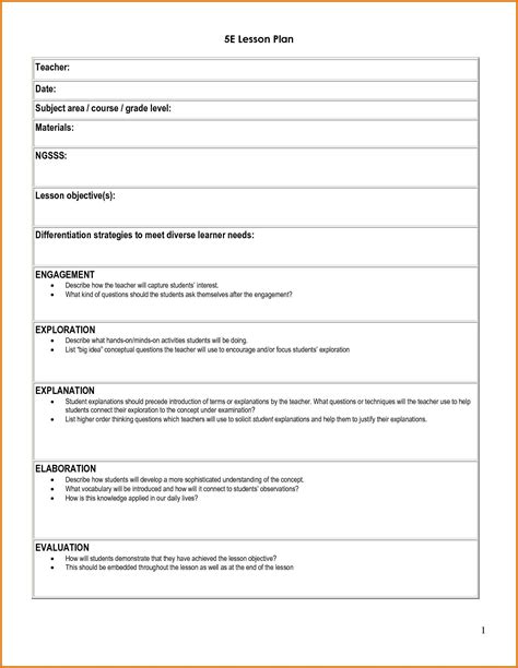 5e Lesson Plan Template - LillyknoeRivers