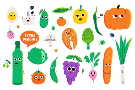 Premium Vector | Cartoon food characters collection