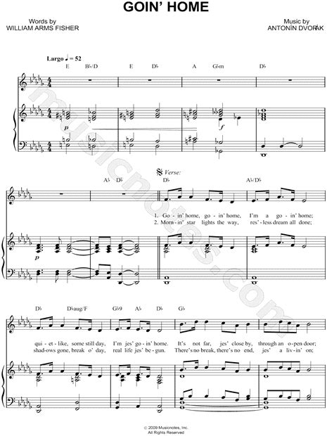 Antonín Dvorák "Goin' Home" Sheet Music in Db Major (transposable ...