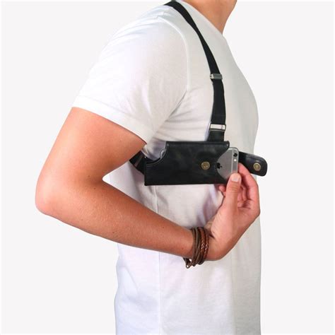 Cell Phone Shoulder Holster (T-FIT) - Black | Leather holster, Holster bag, Holster