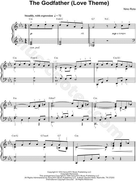 "The Godfather (Love Theme)" from 'The Godfather' Sheet Music (Piano Solo) in C Minor - Download ...