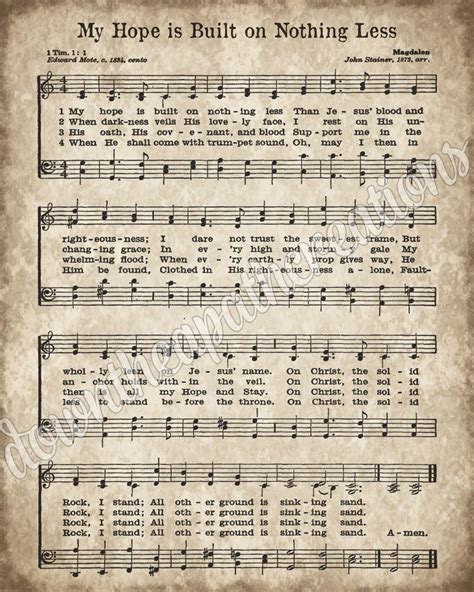 My Hope is Built on Nothing Less Hymn Print Printable Vintage - Etsy