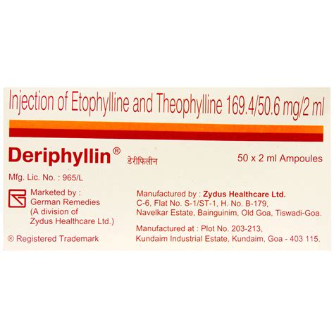 Deriphyllin Injection 10X2 ml Price, Uses, Side Effects, Composition - Apollo Pharmacy