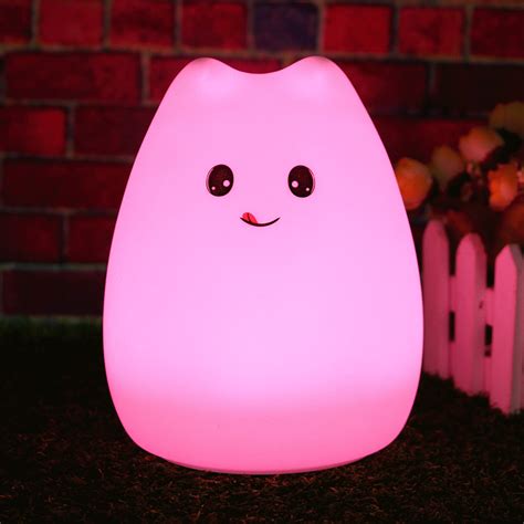 7 Color Changeable Silicone LED Lamp Kawaii Cat Shaped USB Rechargeable Night Light | Cute night ...