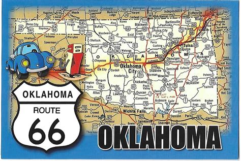 Route 66 Oklahoma Map Card of Route 66 Towns 4 by 6 | United States ...