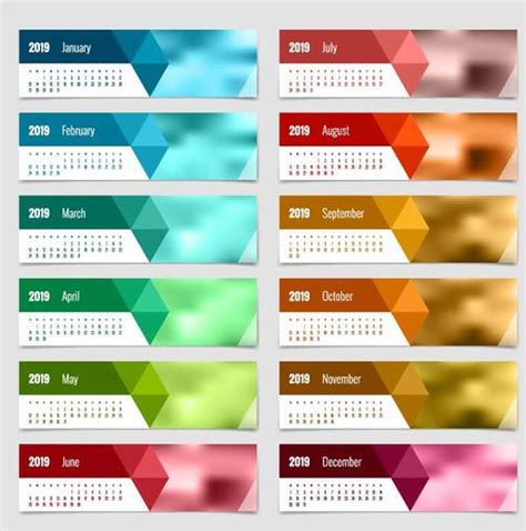 2019 calendar banner template vector design free download