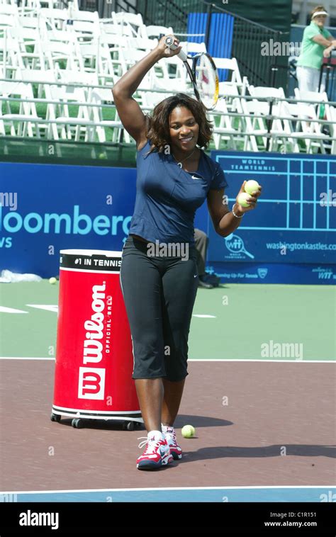 Serena Williams wearing her new Nike outfit gave lessons at the Bloomberg Kids Tennis Clinic at ...