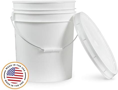 5 Gallon White Bucket & Lid - Durable 90 Mil All Purpose Pail - Food Grade - BPA Free Plastic ...