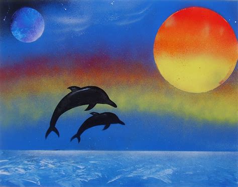 Dolphin Sunset Spray Paint Art by SchulzArtist on Etsy