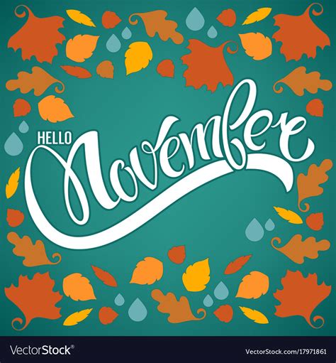 Hello november bright fall leaves and lettering Vector Image