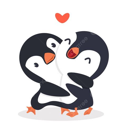 Mignons Pingouins Heureux Couple Câlin Dessin Pingouin Vecteur Animal ...