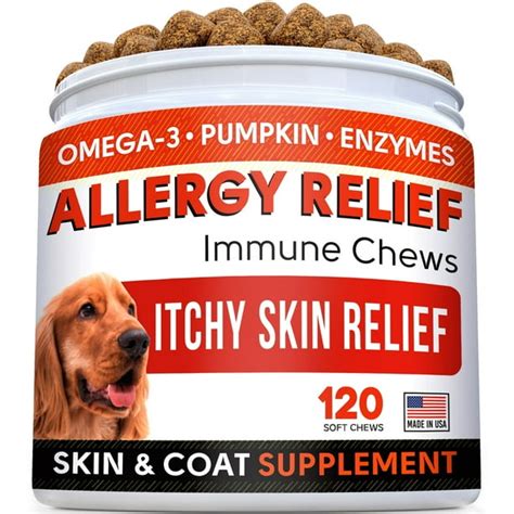 Allergy Relief Chews for Dogs with Omega 3 - Itchy Skin Relief Immune ...