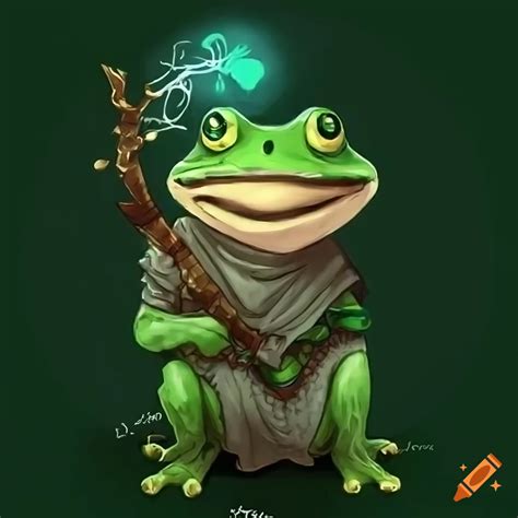 Anime druid character with a frog-like appearance