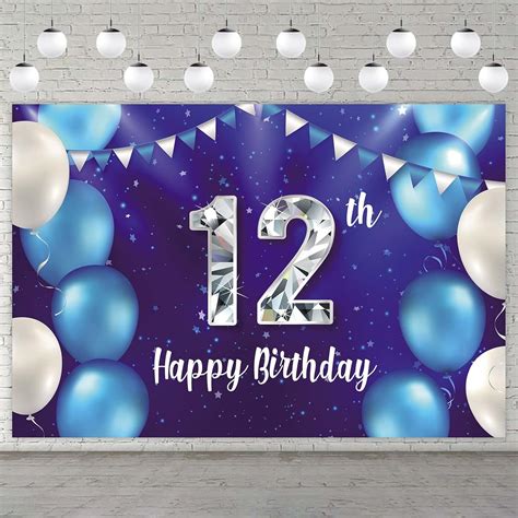 Amazon.com: Happy 12th Birthday Banner Background Decorations Balloons Stars Crystal Confetti ...