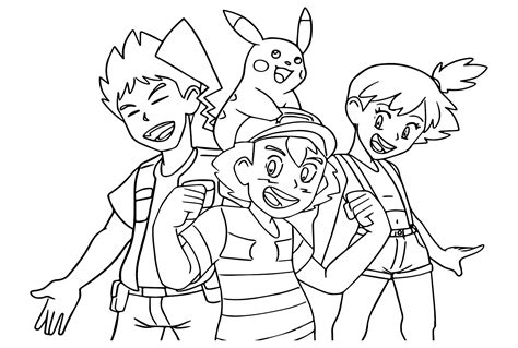 Ash, Brock and Misty Coloring Page - Free Printable Coloring Pages