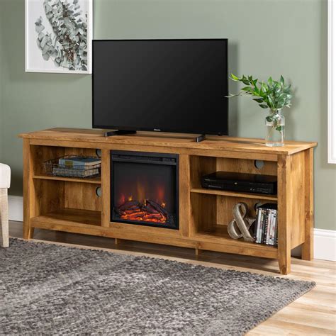 Walker Edison Furniture Company Barnwood 70 in. Wood Media TV Stand Console with Fireplace ...