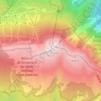 Mont Ventoux topographic map, elevation, terrain