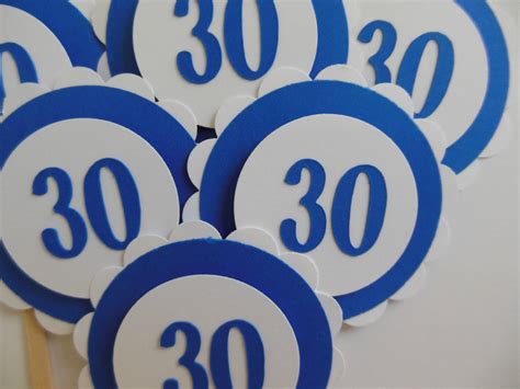 30th Birthday Cupcake Toppers Royal Blue and White Adult