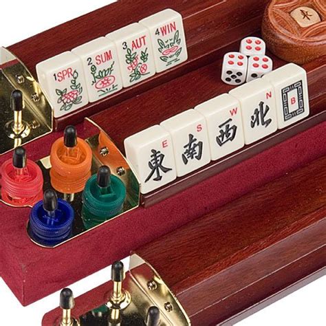 American Mahjong Game Set with Red Wood Case | Dominoes & Tile Games