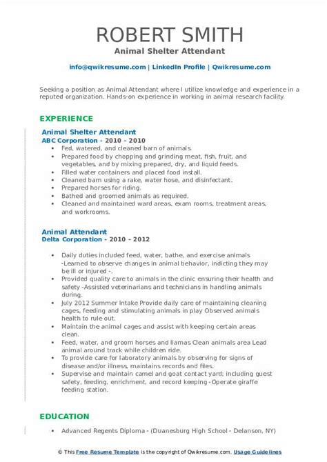 Animal Attendant Resume Samples | QwikResume