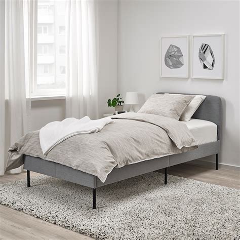 SLATTUM Upholstered bed frame, Knisa light gray, Twin - IKEA