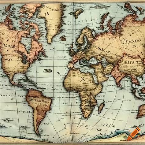 Vintage world map from 1800 on Craiyon