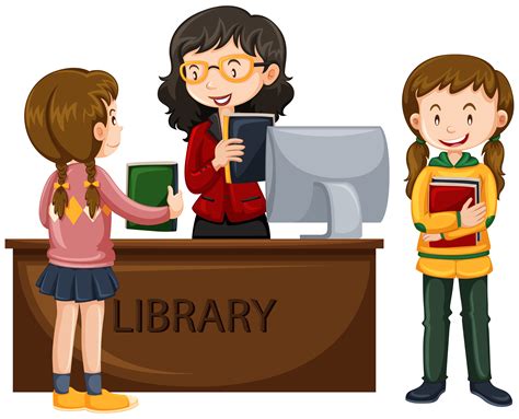 Kids check out books from library 366250 Vector Art at Vecteezy