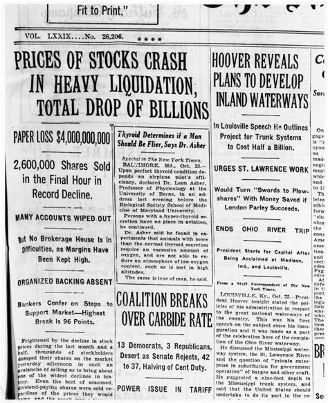 Wall Street Crash 1929 Ndetail From The Front Page Of The New York ...