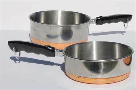 70s vintage copper bottom stainless steel pots & pans set, BY - Korea