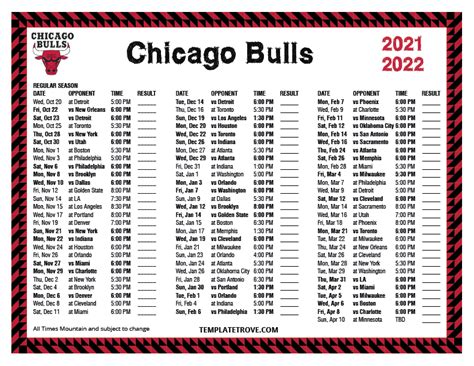 Printable 2021-2022 Chicago Bulls Schedule