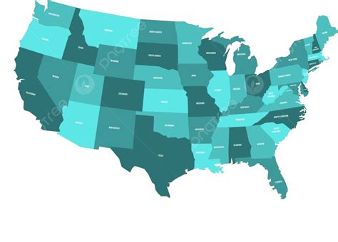 Turquoise Usa Map With State Labels On White Background Vector, Background, Without, Atlas PNG ...