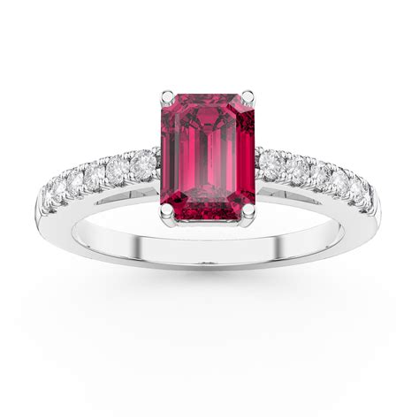 Unity 1ct Ruby Emerald Cut Diamond Pave 18ct White Gold Engagement Ring | Jian London