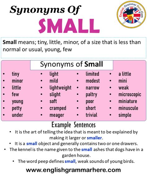 Synonyms Of Small, Small Synonyms Words List, Meaning and Example ...