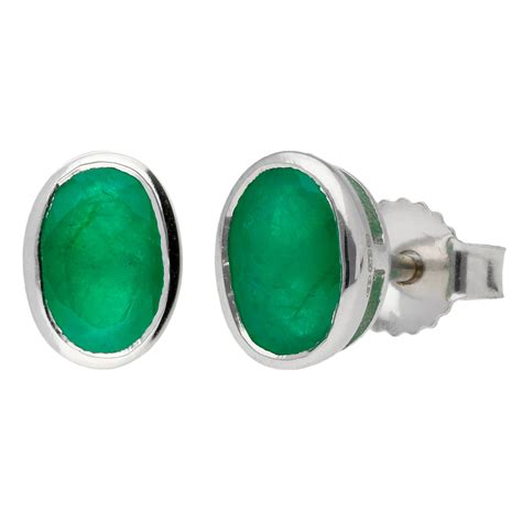 9ct White Gold 6mm Emerald Solitaire Oval Shape Stud Earrings | Buy Online | Free and Fast UK ...