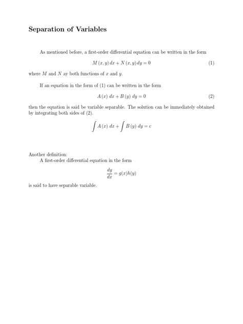 5 Separation of Variables | PDF | Equations | Algebra