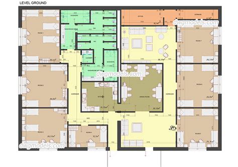 Hostel Plan AutoCAD drawing, CAD file download, furniture, room design