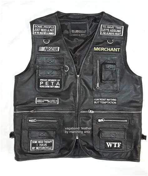 Embroidered Motorcycle leather Vest with Patches – MarchingAntz