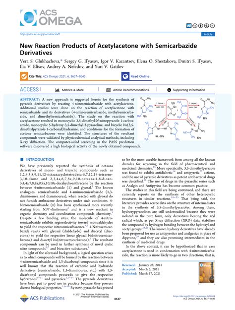 (PDF) New Reaction Products of Acetylacetone with Semicarbazide Derivatives