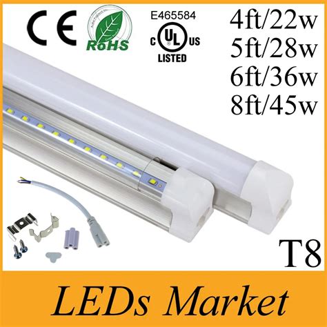 Integrated Led tube 4ft 5ft 6ft 8ft Tube T8 Led Fluorescent Tubes Light AC110 240V milky/clear ...