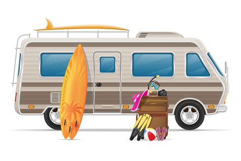 car van caravan camper mobile home with beach accessories vector ...