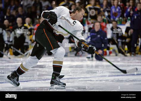 Chris Pronger, of the Anaheim Mighty Ducks, shoots during the NHL All ...